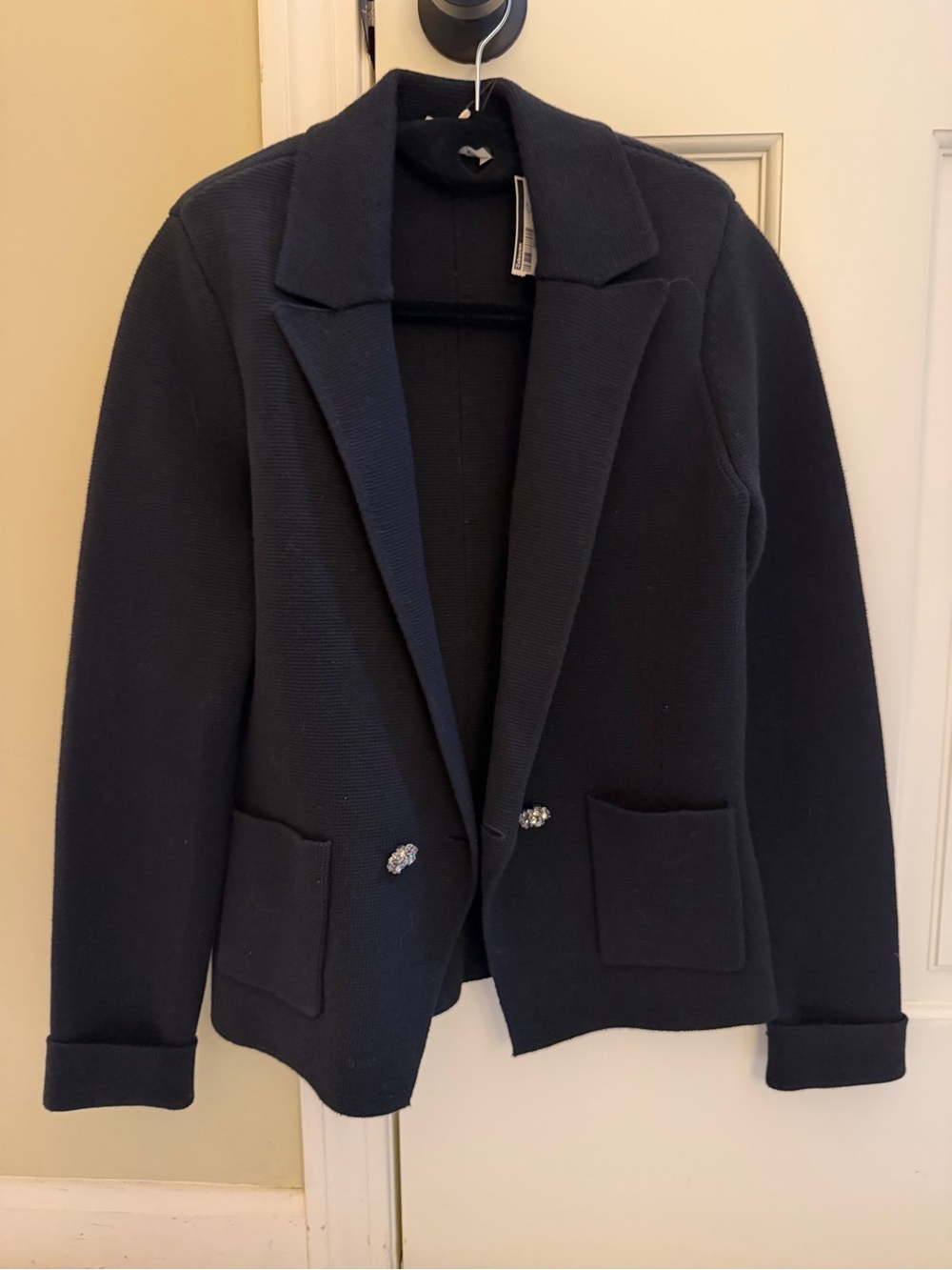 L'AGENCE Black Knit Blazer with Decorative Buttons